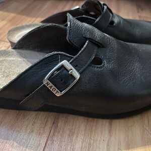Naot Black Leather Buckle clogs